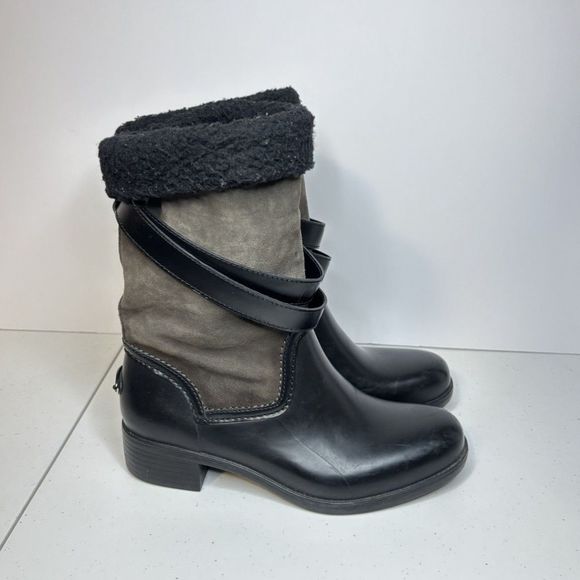 Coach Zena New York Faux Fur Suede Leather Insulated Boots Womens Buckle Lux - Picture 1 of 6